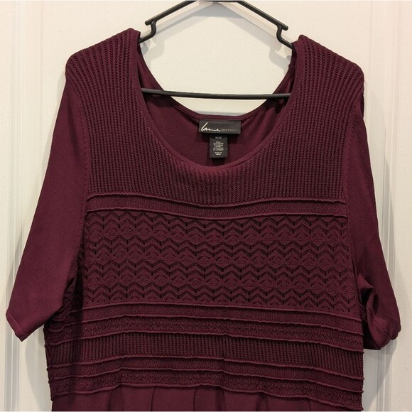 Lane Bryant Burgundy Knit Dress Size 18/20 Crochet Lace Pleated Dark Academia - Picture 3 of 6